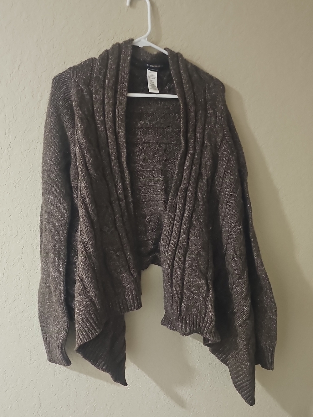 Bcbgmaxazaria Cozy Open-Front Wool Blend Cable Knit Cardigan Sweater - Brown